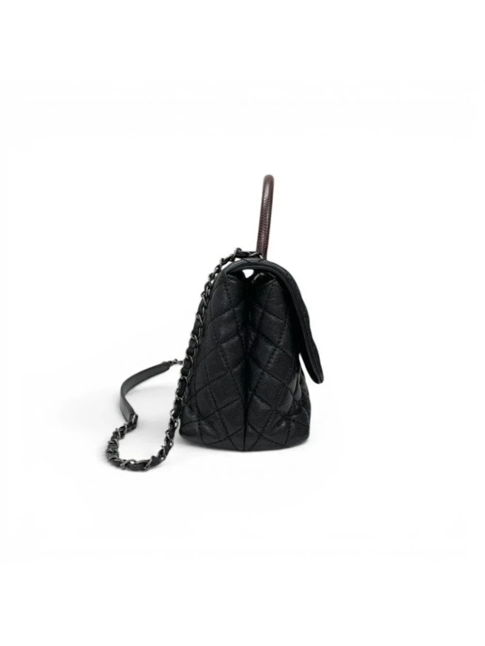 Chanel Coco Handle 29 Shoulder Bag Black Bordeaux Silver Quilted CC Logo